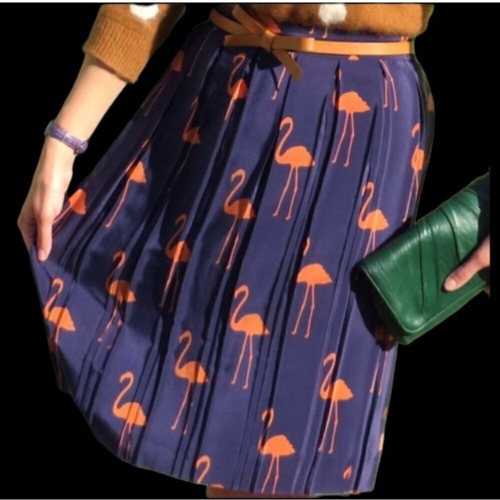 ANTHROPOLOGIE x CHARLOTTE TAYLOR | RARE Silk Flamingo Print Skirt Women’s Size 2
